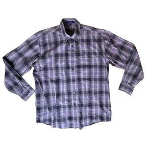 Alan Flusser Button Down Shirt MEDIUM 33.5" Purple Plaid Corpcore Night Out